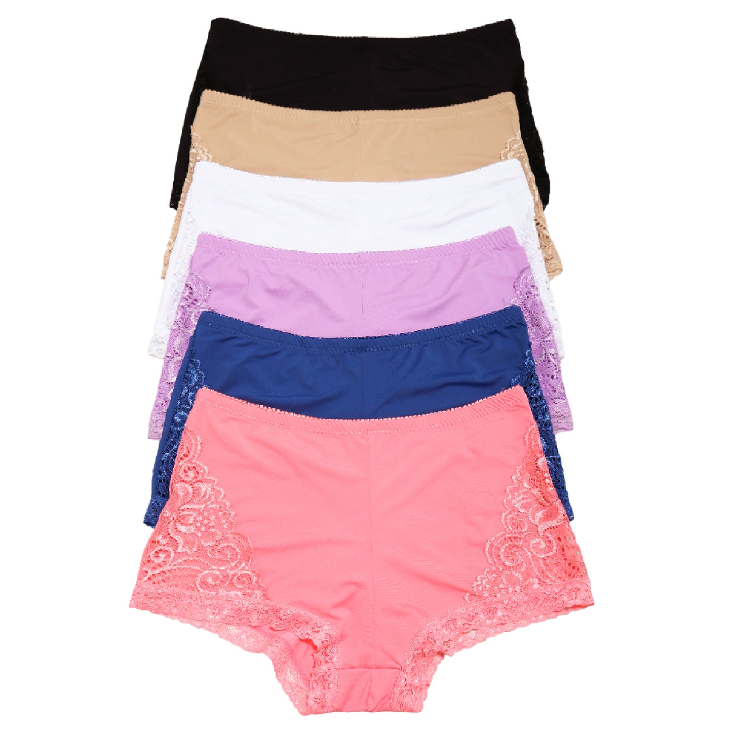 Angelina Boyshort Panties with Side Lace Accent Design (6 or 12 Pack), #G935