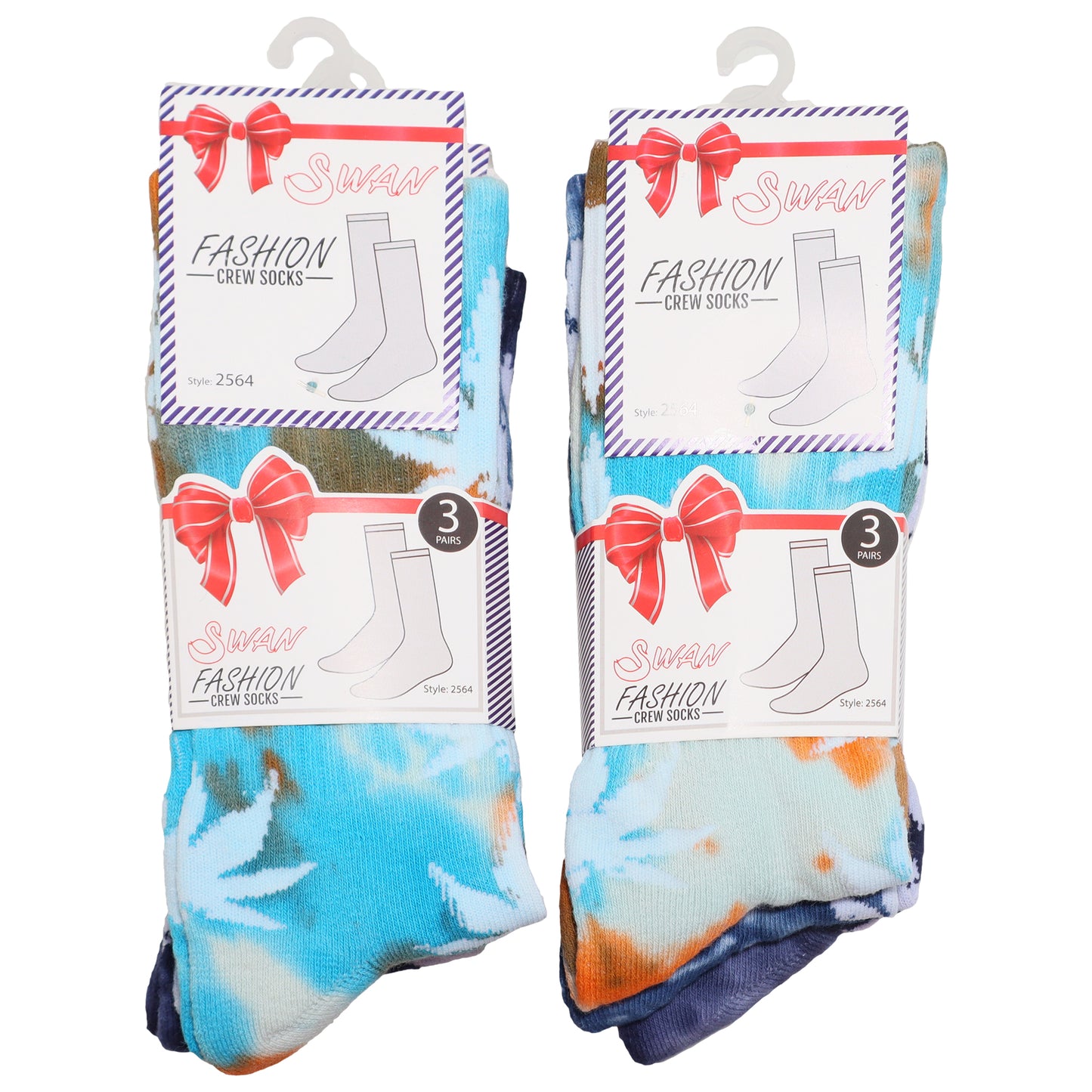 Angelina Novelty Rib Knit Crew Socks with Tie-Dye Leaf Print (6-Pairs), #2564