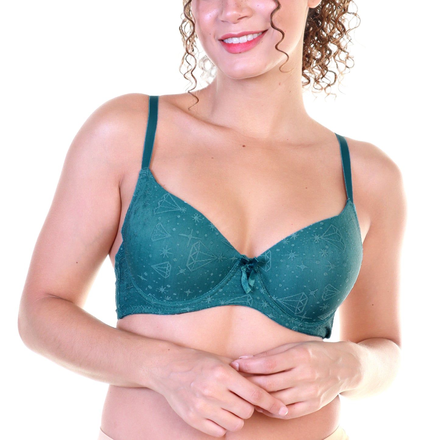 Angelina Wired Bras with Embroidered Diamond Design (6-Pack), #B376