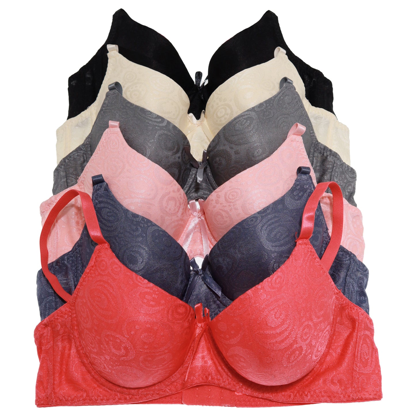 Angelina Wired Bras with Swirl Print Design (6-Pack), #B377