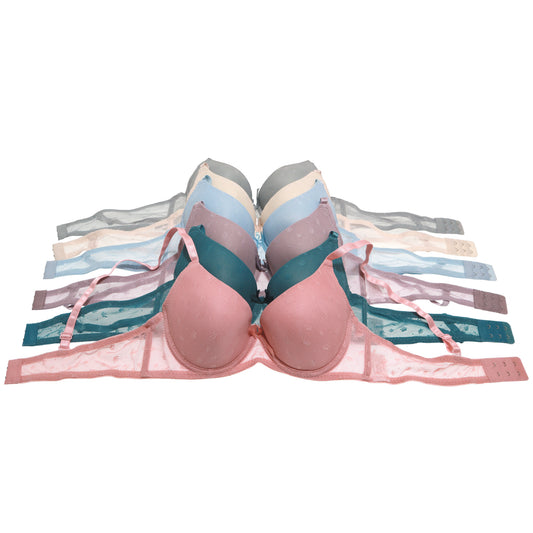 Angelina Wired A-Cup Bras with Mesh Crown Print Design (6-Pack), #B380A