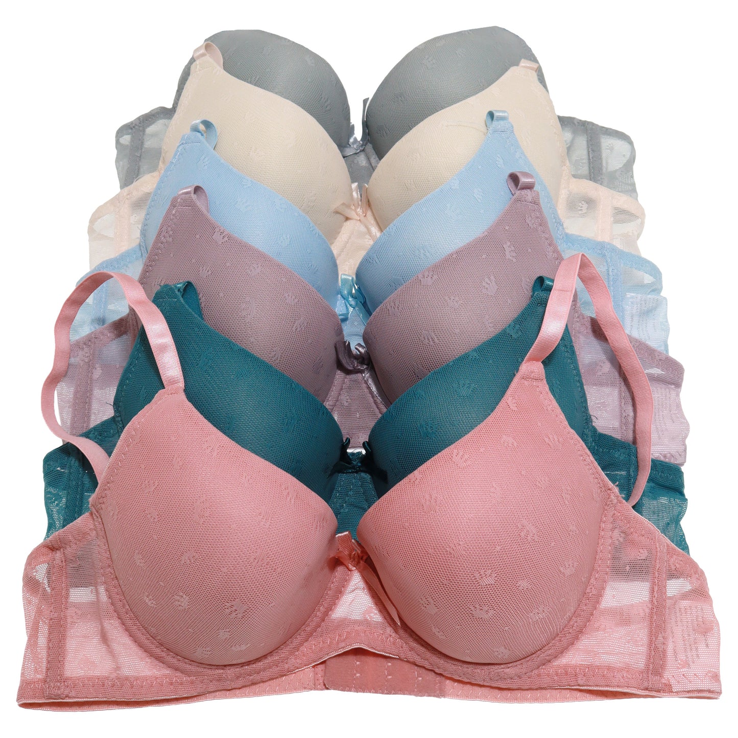Angelina Wired A-Cup Bras with Mesh Crown Print Design (6-Pack), #B380A