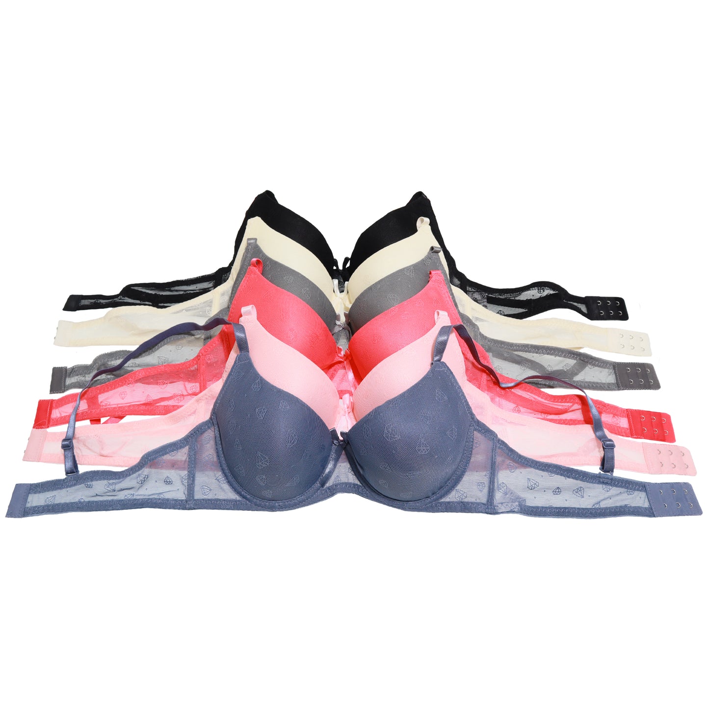 Angelina Wired A-Cup Bras with Mesh Diamond Print Design (6-Pack), #B381A