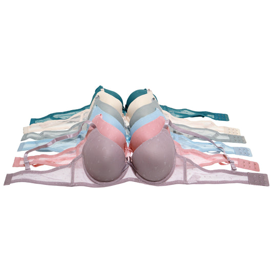 Angelina Wired A-Cup Bras with Mesh Moon and Stars Print Design (6-Pack), #B382A