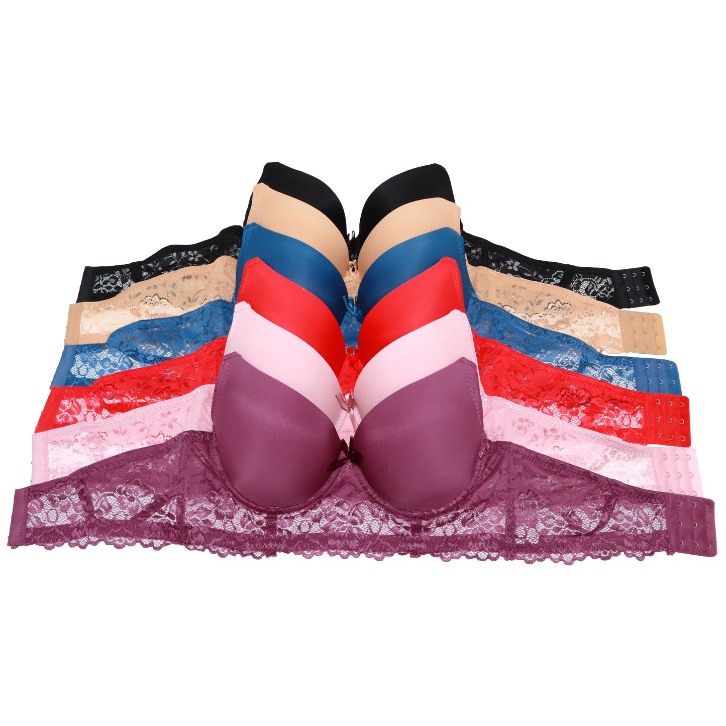 Wired T-Shirt Bras with Floral Lace Wings (6-Pack), #B999B