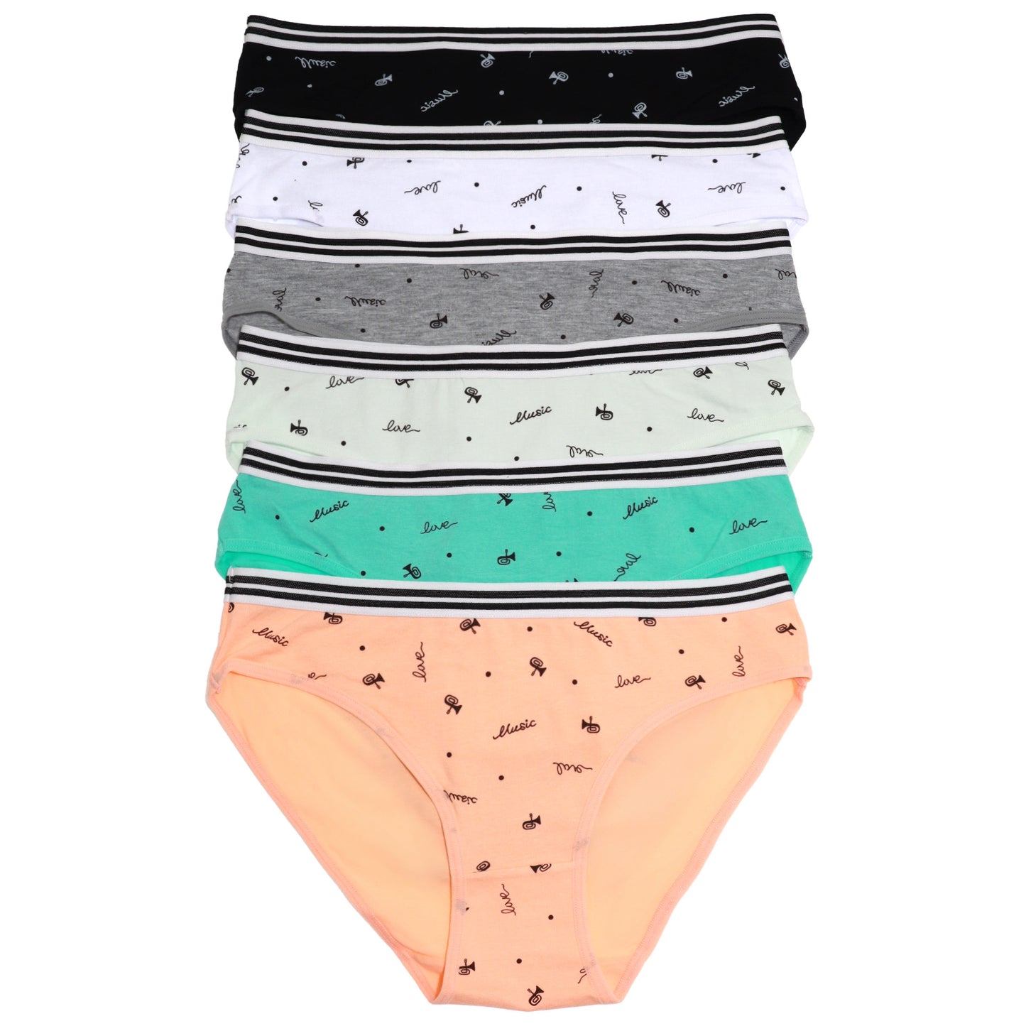 Angelina Cotton Bikini Panties with Music Print Design (12-Pack), #G6830