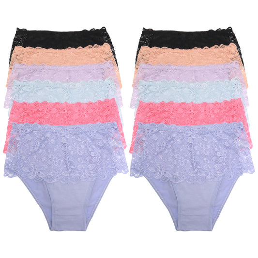 Angelina Cotton Hiphugger Panties with Lace Front and Cheeky Back (12-Pack), #G6836