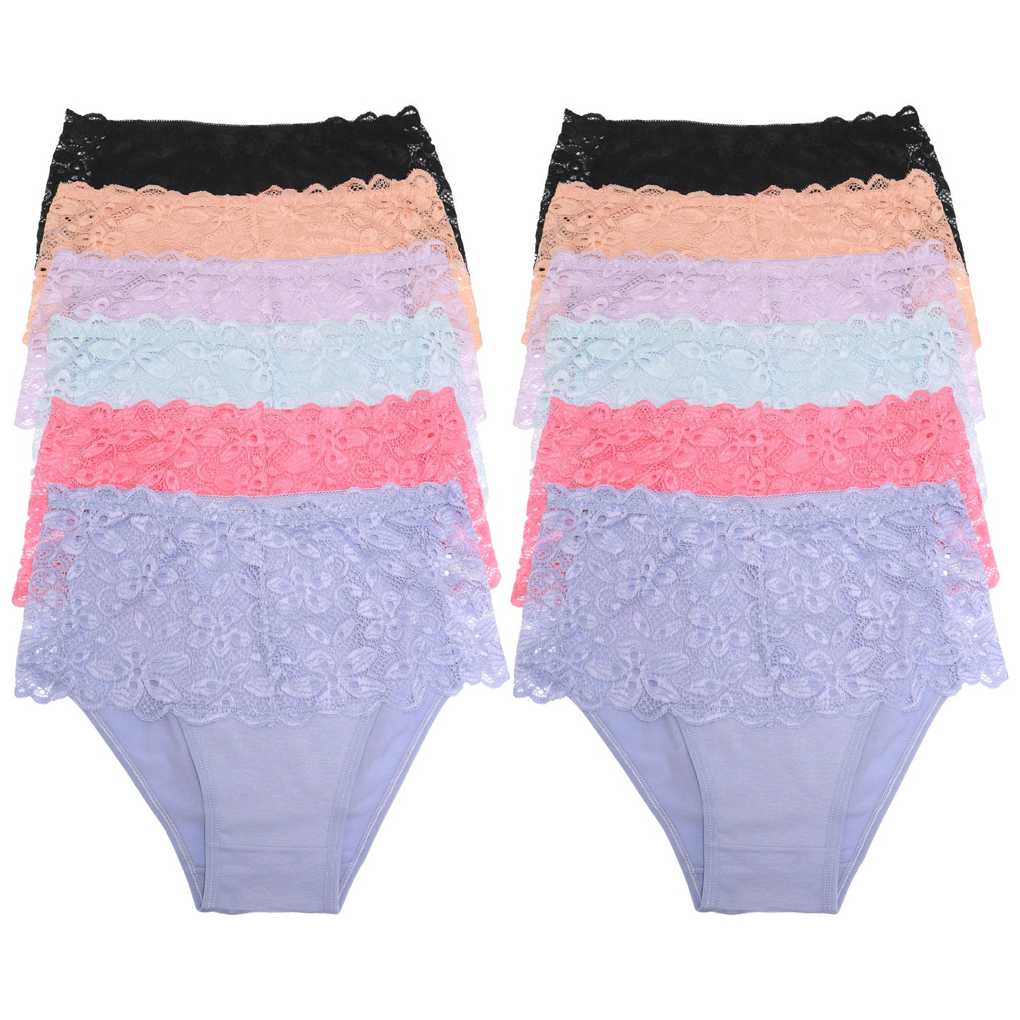 Mid Rise Cotton Brief Panties with Lace Front (12-Pack)