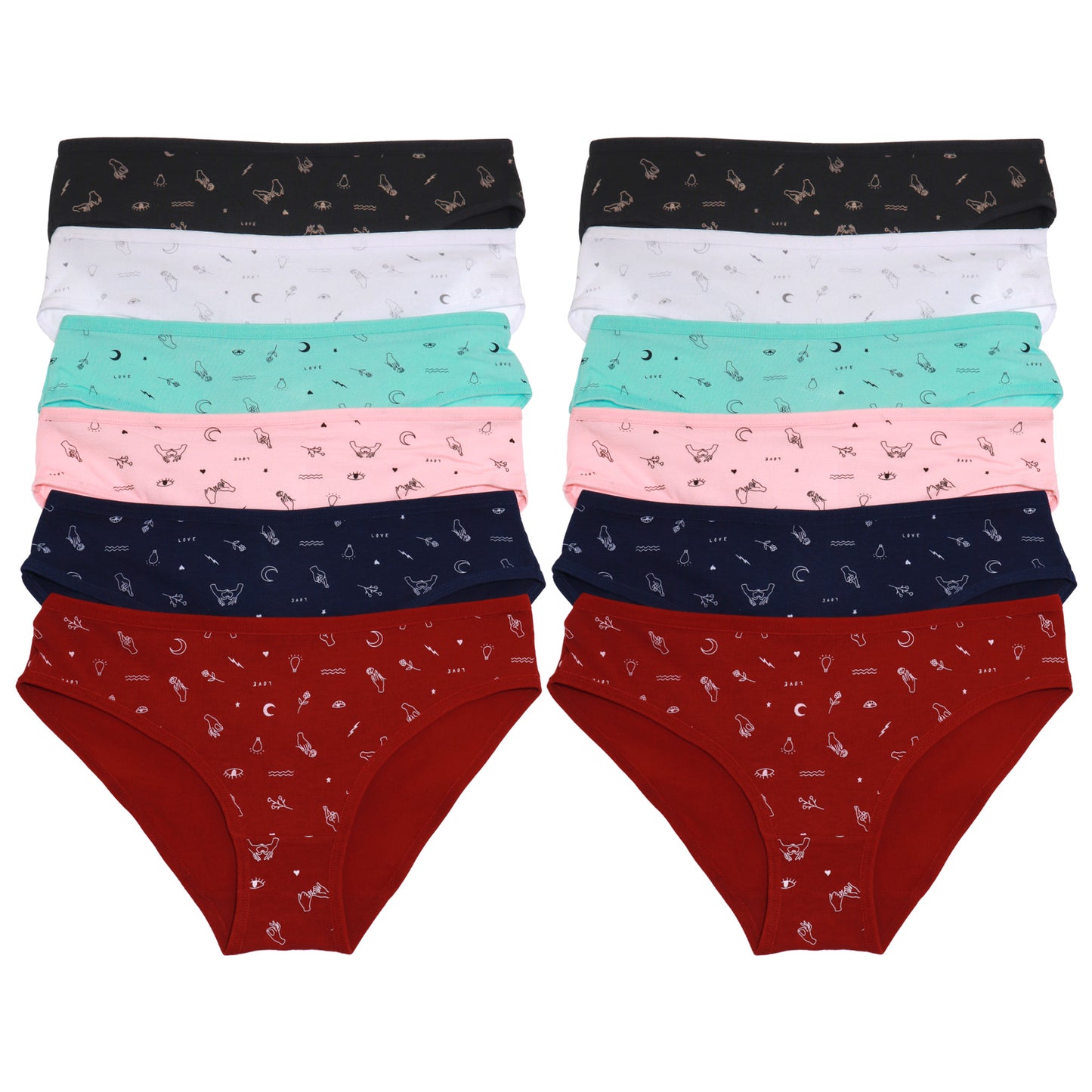 Angelina Cotton Bikini Panties with Doodle Print Design (12-Pack), #G6855