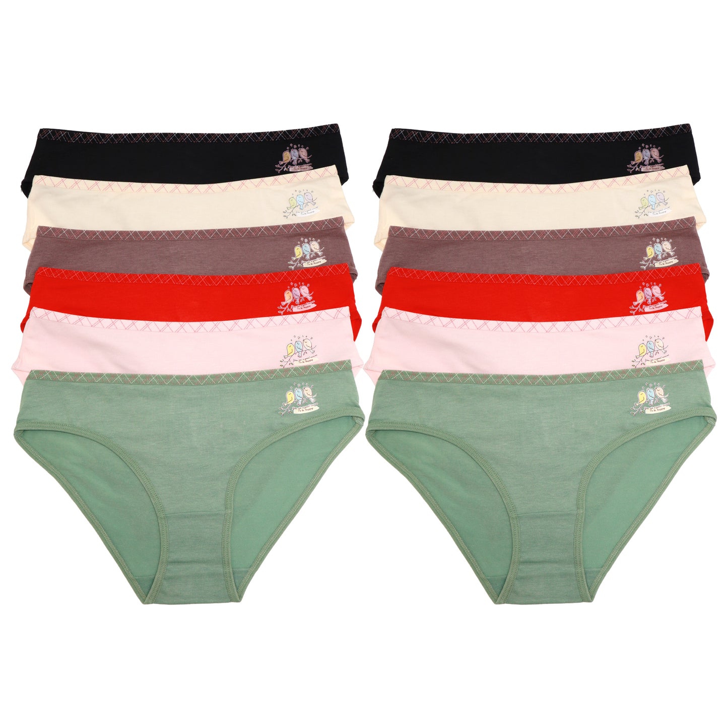 Cotton Ribbed Bikini Panties with Contrast Waistband (12-Pack), #G6856