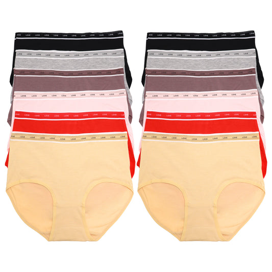 Angelina Cotton Mid-Rise Brief Panties with Mesh Waistband (12-Pack), #G6863