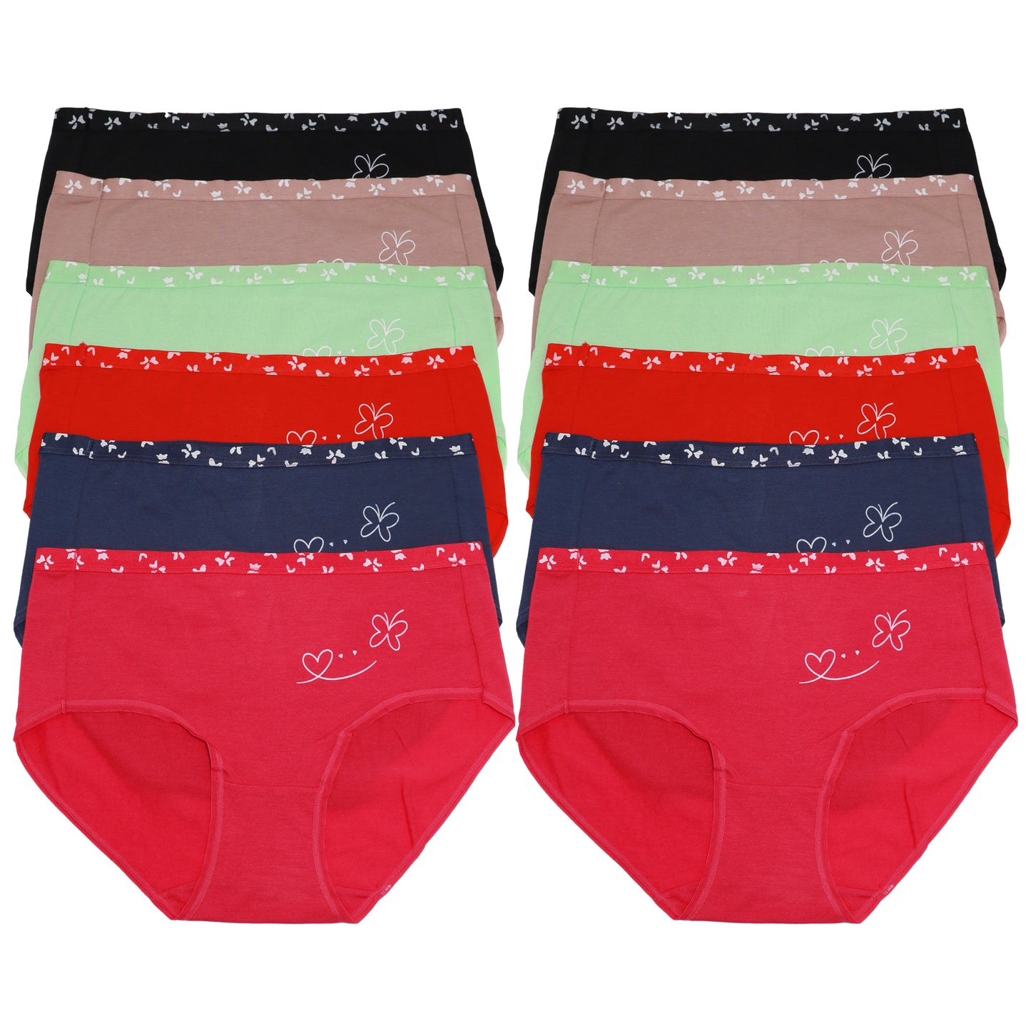 Angelina Cotton Mid-Rise Brief Panties with Butterfly Detail (12-Pack), #G6868