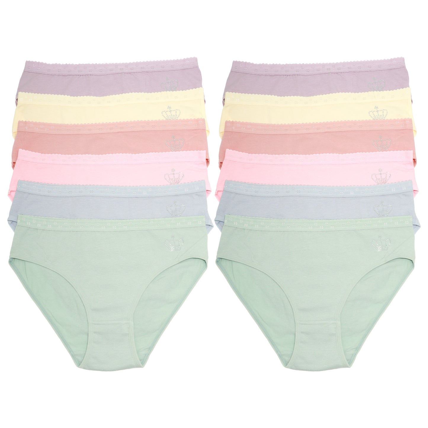 Angelina Cotton Bikini Panties with Scalloped Waistband (12-Pack), #G6902