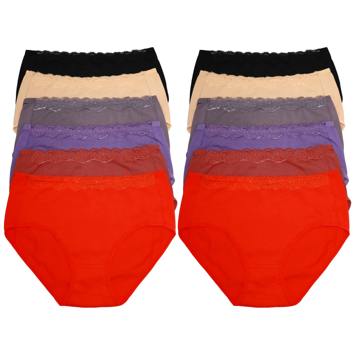 Angelina Cotton Classic Mid-Rise Brief Panties with Lace Detail (12-Pack), #G6911