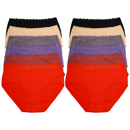 Angelina Cotton Classic Mid-Rise Brief Panties with Lace Detail (12-Pack), #G6911
