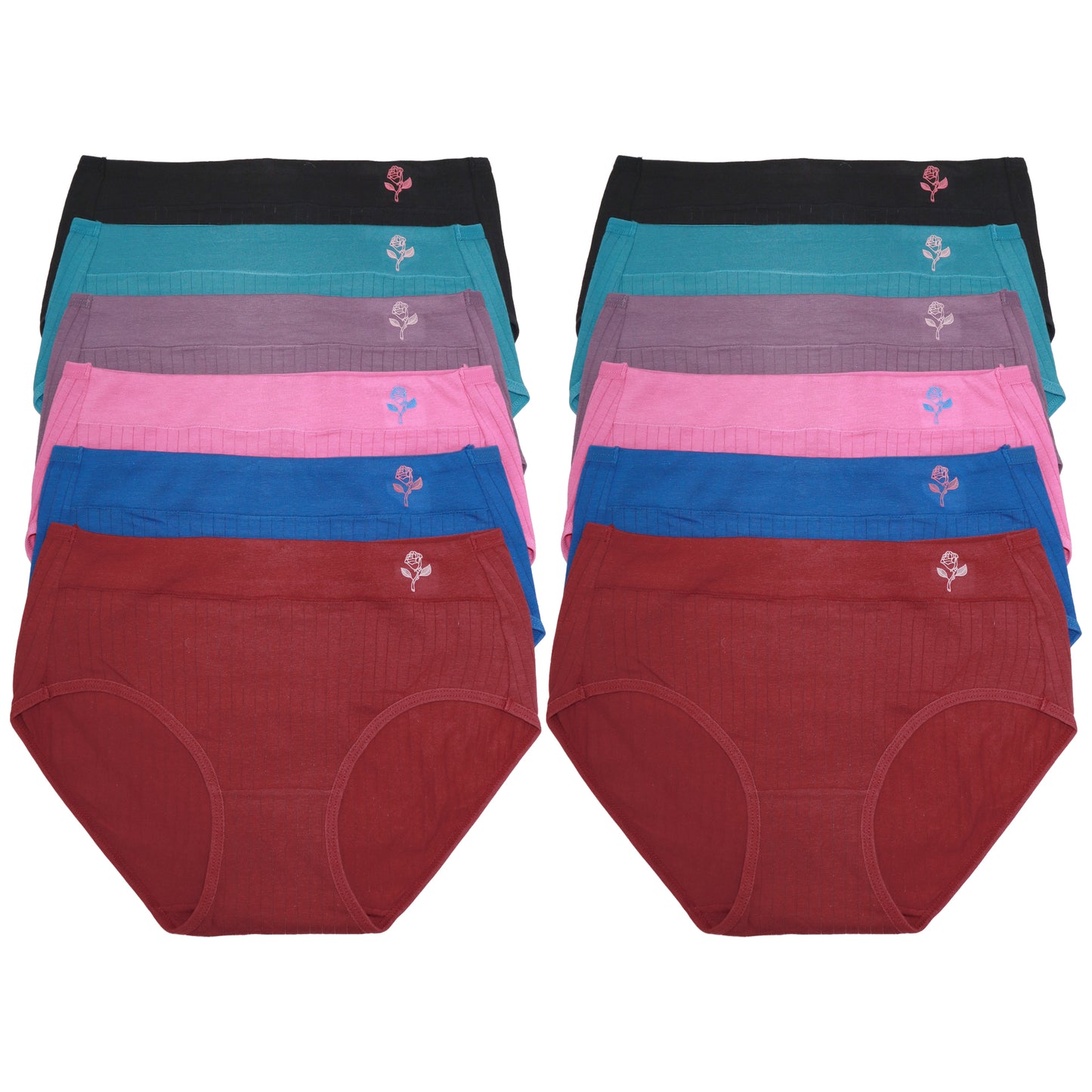 Angelina Ribbed Hiphugger Panties with Rose Detail (12-Pack), #G6912