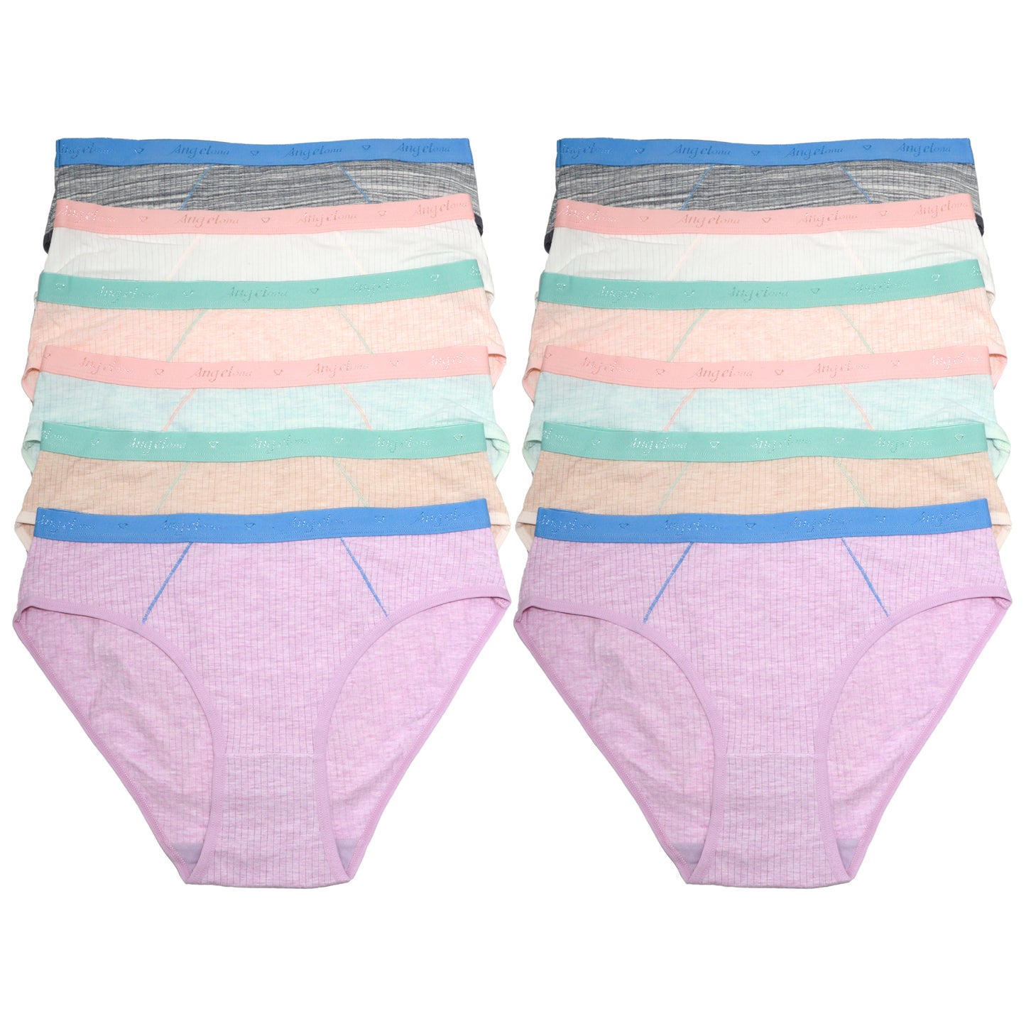 Angelina High Cut Ribbed Bikini Panties with Elastic Waistband (12-Pack), #G6915