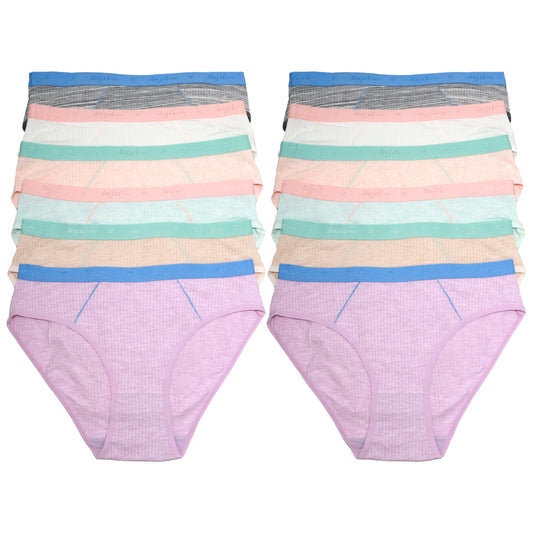 Angelina High Cut Ribbed Bikini Panties with Elastic Waistband (12-Pack), #G6915