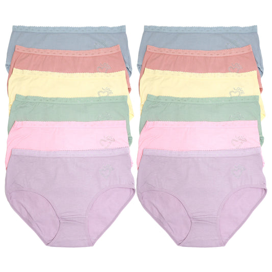 Angelina Cotton Mid-Rise Brief Panties with Scalloped Waistband (12-Pack), #G6922