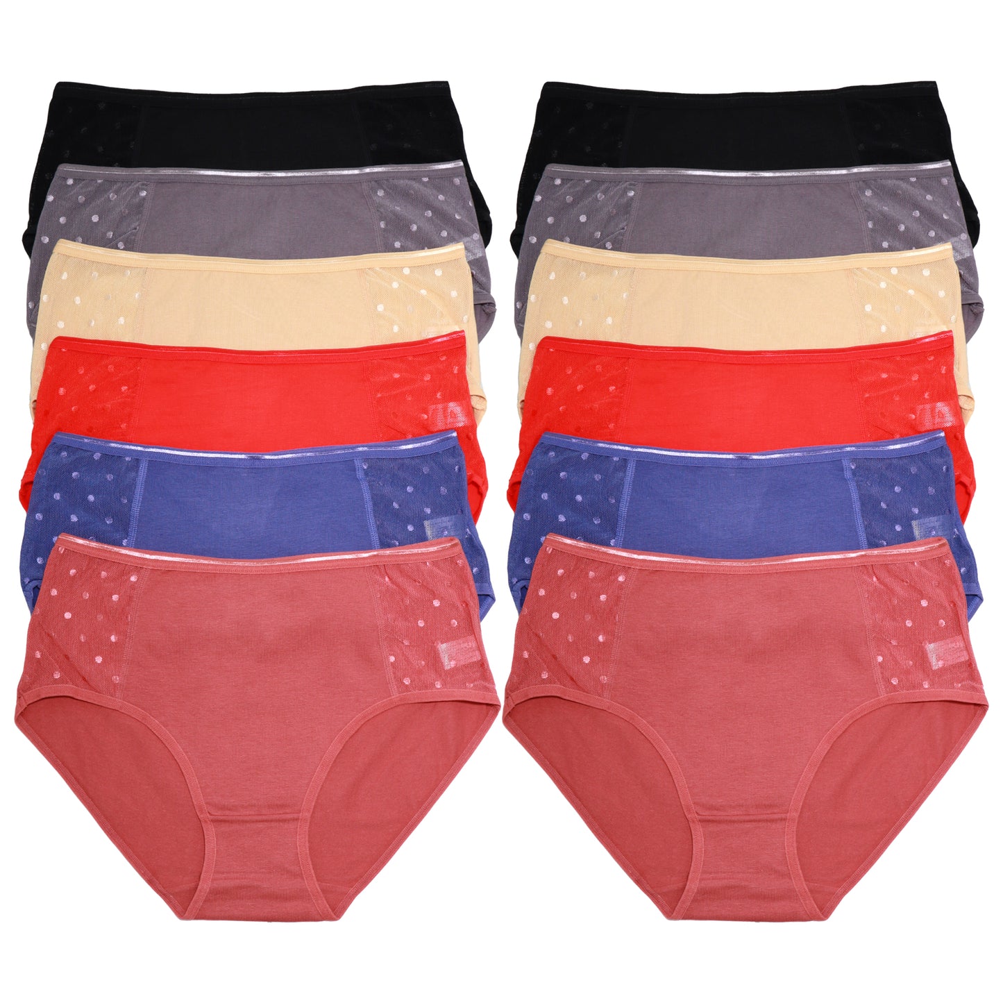 Angelina Mid Rise Brief Panties with Sheer Polka Dot Panels (12-Pack), #G6923