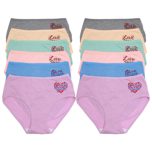 Angelina Cotton Ribbed Mid-Rise Briefs with Love You Detail (12-Pack), #G6929
