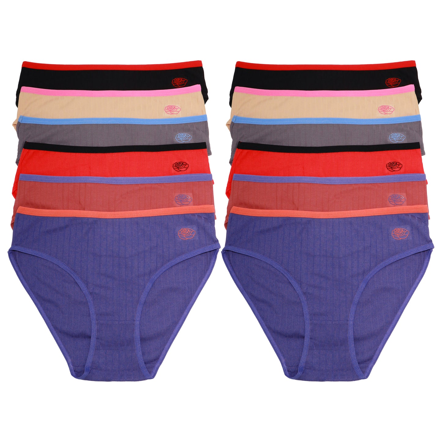 Cotton Ribbed Bikini Panties with Contrast Waistband (12-Pack), #G6933