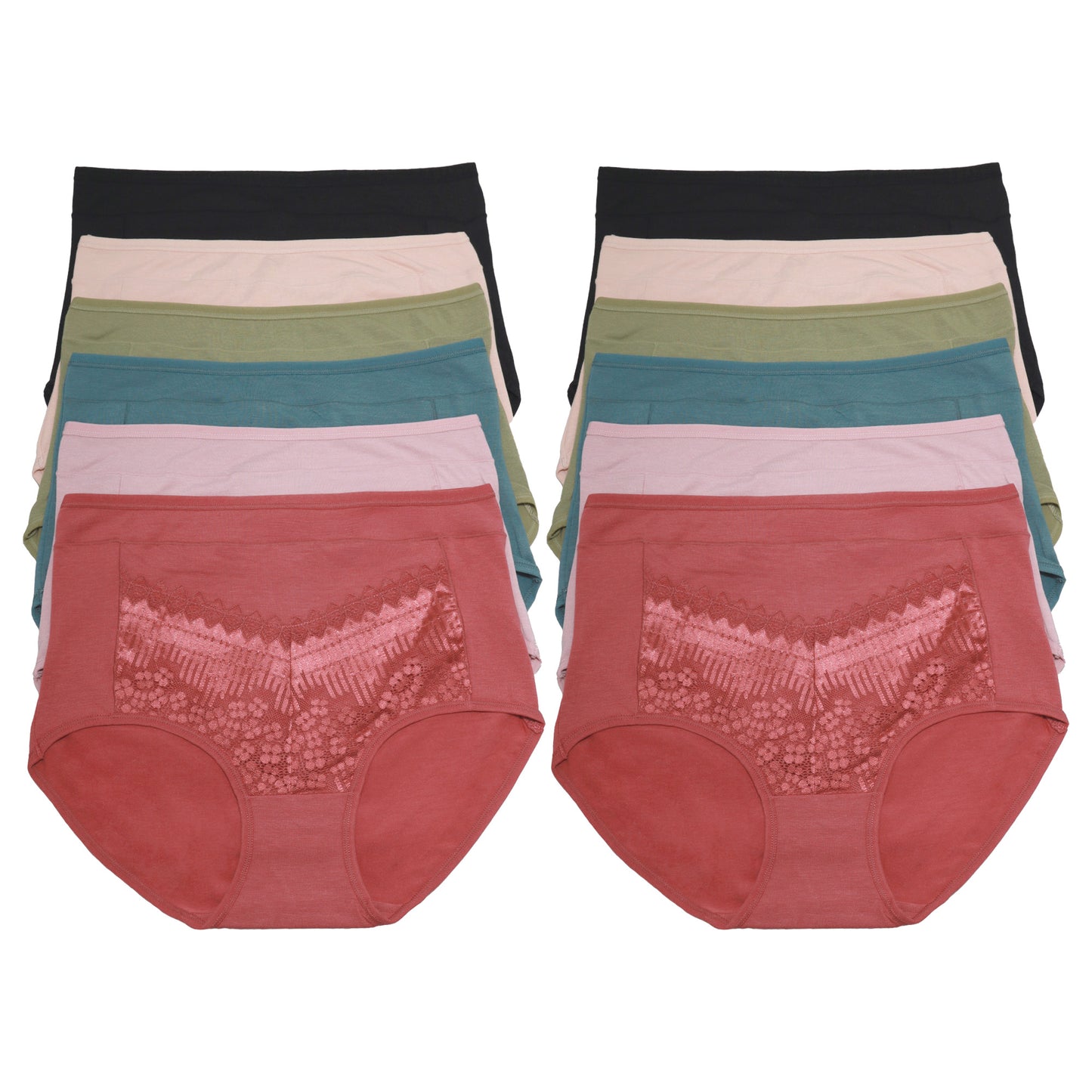 High Rise Lace-Embellished Cotton Brief Panties (12-Pack), #G6955
