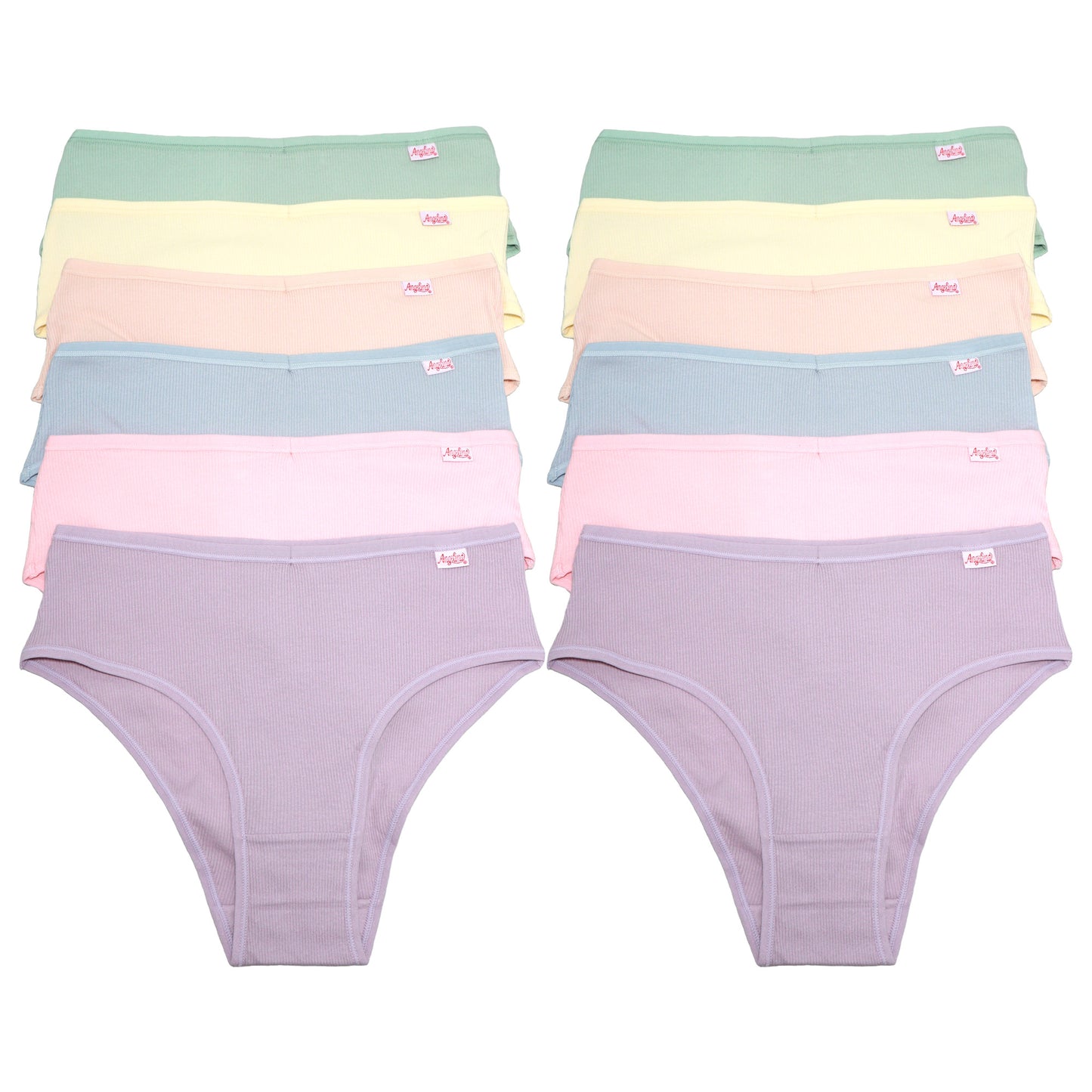 High Cut Ribbed Brazilian Bikini Panties (12-Pack), #G6956