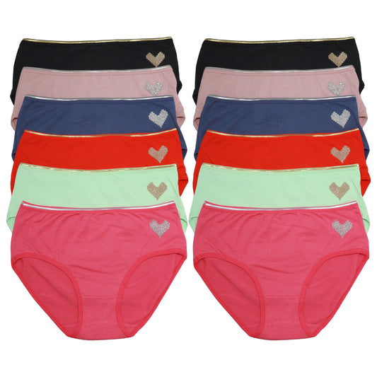 Cotton Hiphugger Panties with Heart Detail (12-Pack), #G6957