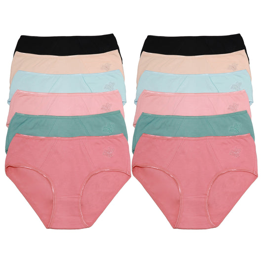 Cotton Butterfly Embroidered with Hidden Pocket Hiphugger (12-Pack), #G6962