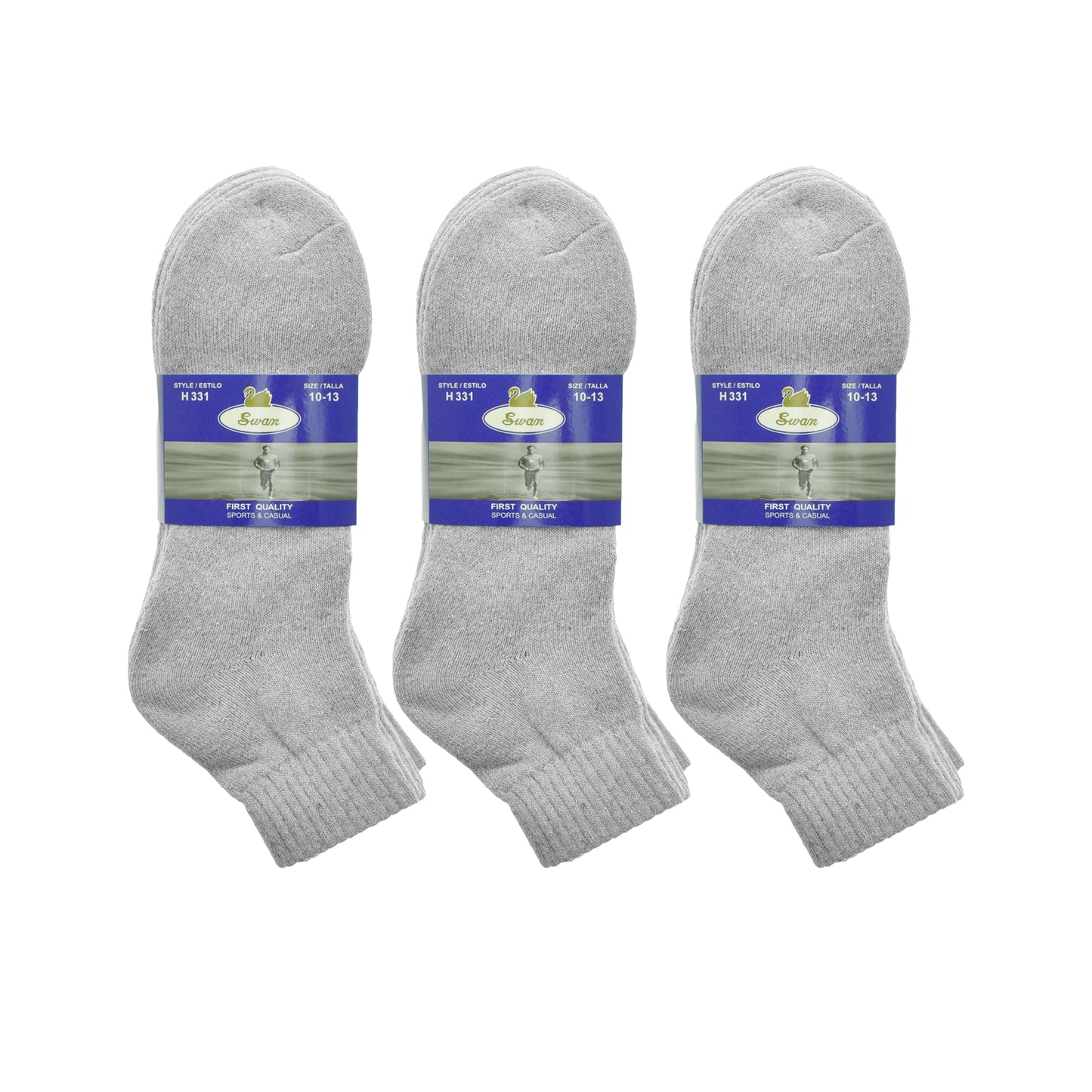 Swan Unisex Athletic Quarter Socks (12-Pairs), #H234