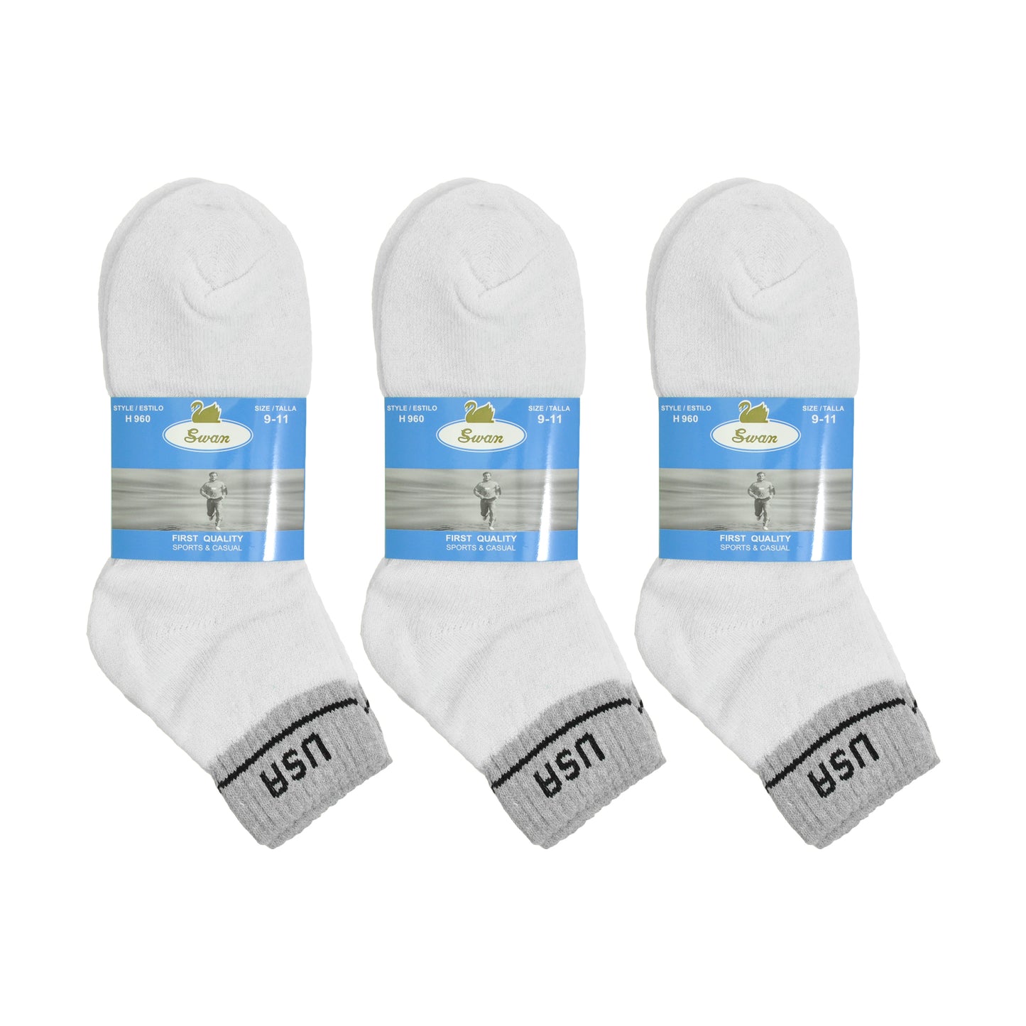 Swan Unisex Quarter Socks with USA Logo (12-Pairs), #H960