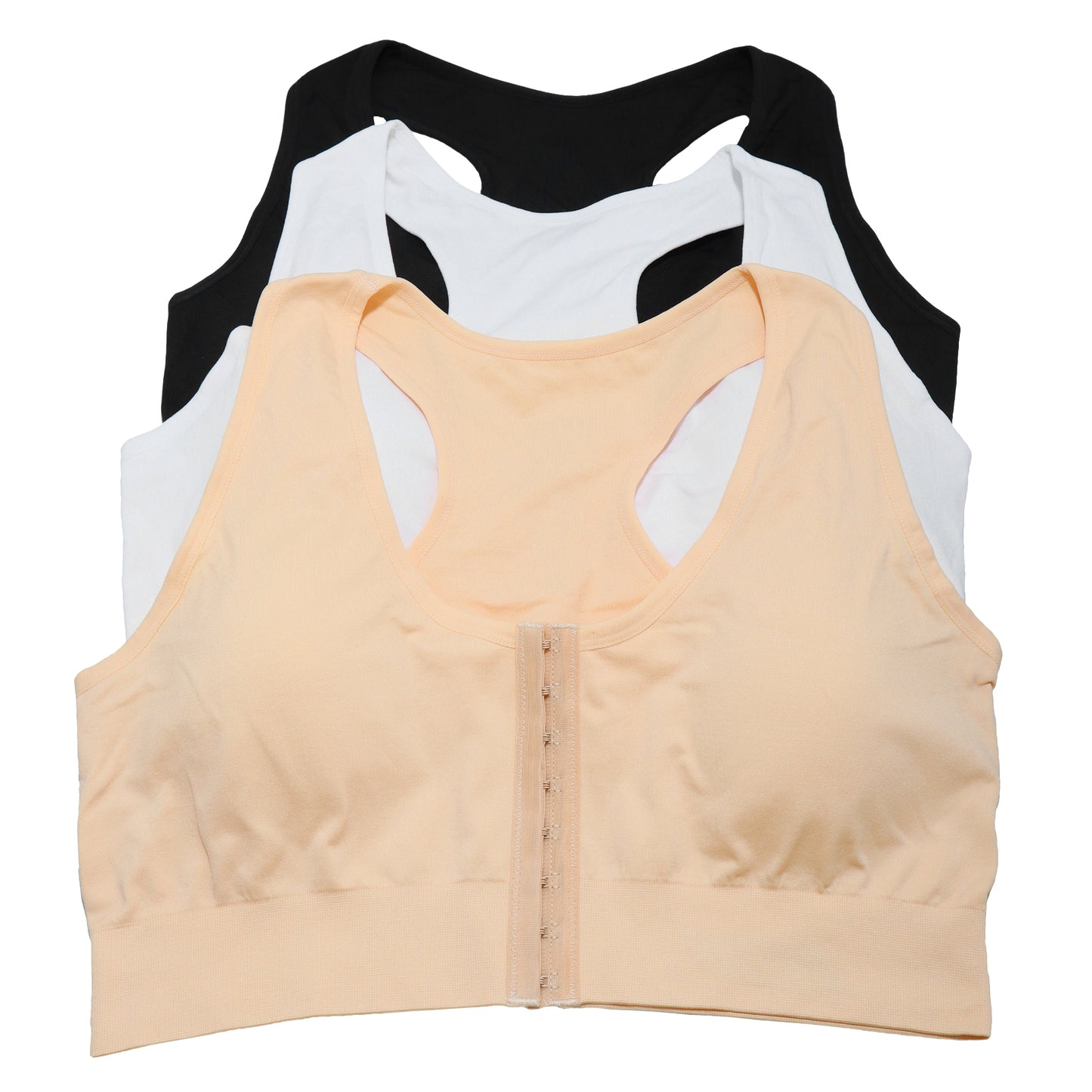 Seamless Extended Size Bra with Hook-and-Eye Front Closure (3-Pack), #SE940