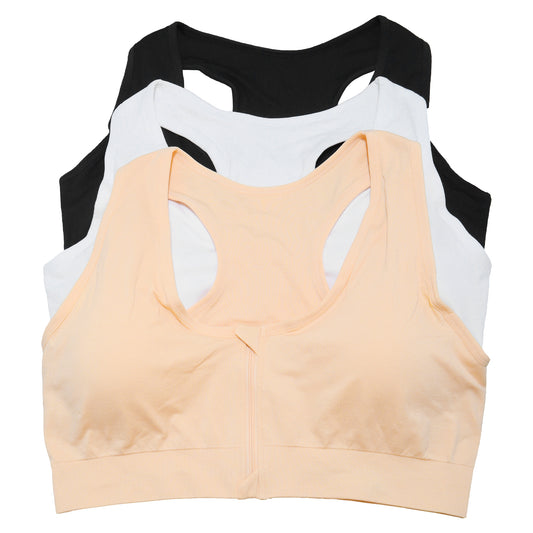 Wire-Free Seamless Bralette with Front-Zip Closure (3-Pack), #SE941