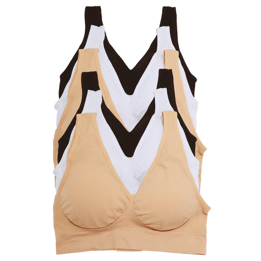 Angelina Wire-Free Seamless U-Back Bralettes with Adjustable Closure (6-Pack), #SE985
