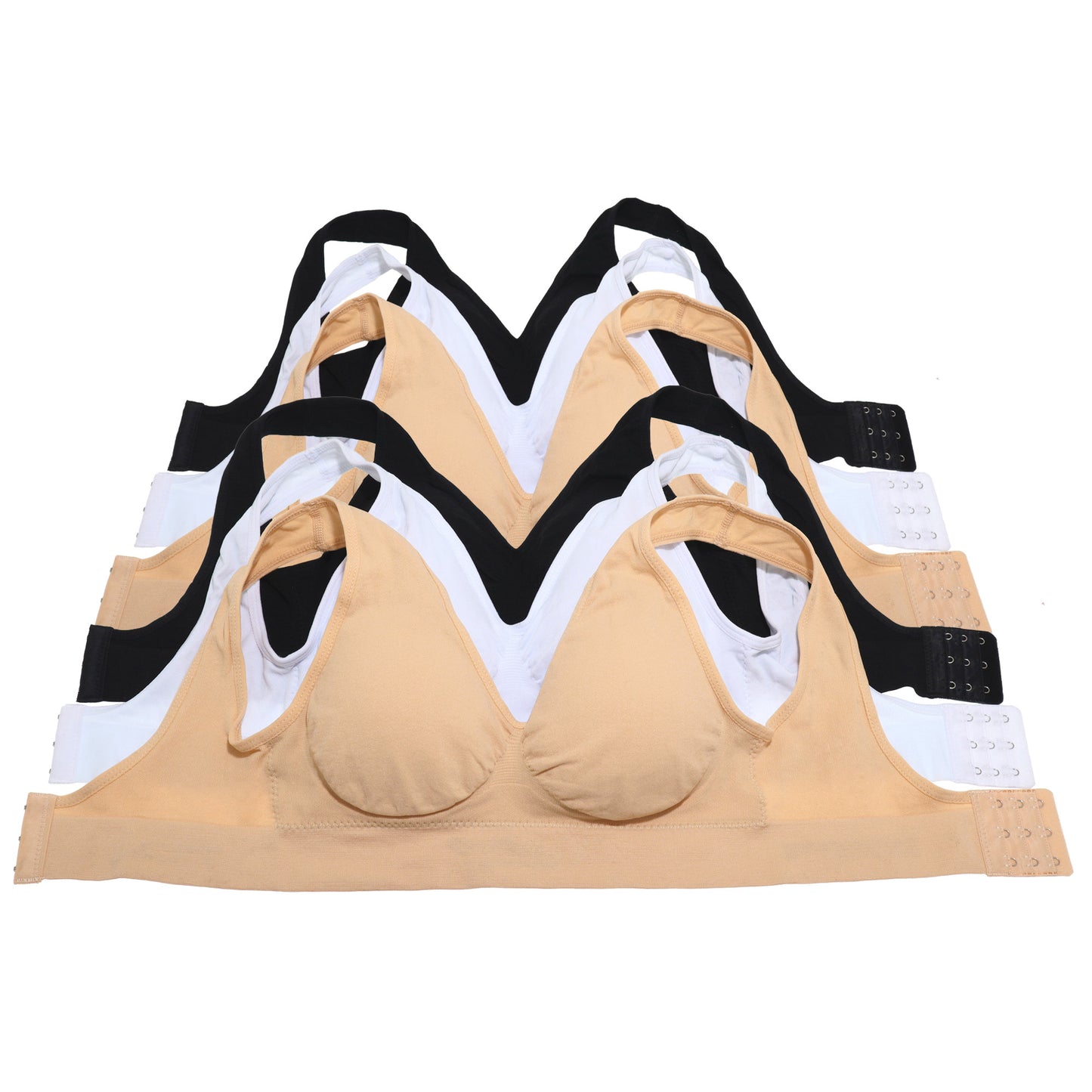 Angelina Wire-Free Seamless U-Back Bralettes with Adjustable Closure (6-Pack), #SE985