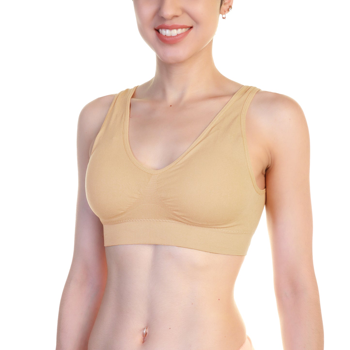 Angelina Wire-Free Seamless U-Back Bralettes with Adjustable Closure (6-Pack), #SE985