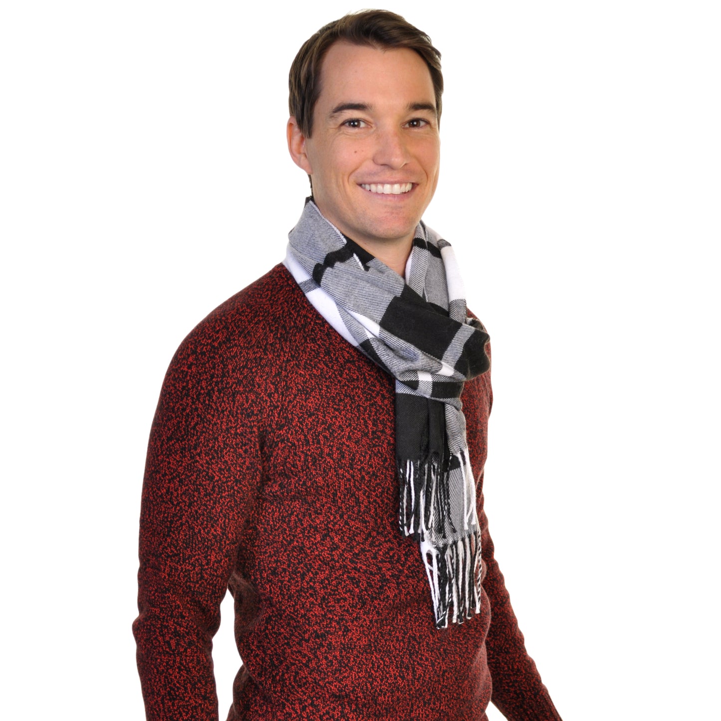 Angelina Unisex Tartan Plaid Scarves with Fringe (12-Pack), #WN0810