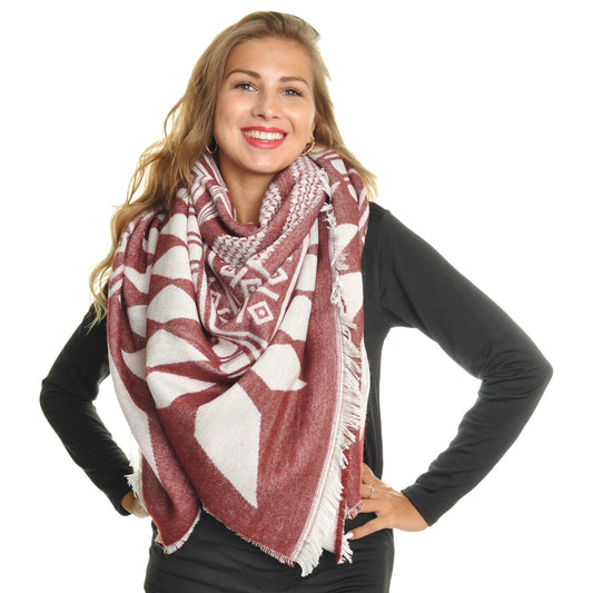 Angelina Tribal Print Blanket Scarf with Fringe Edge (1-Pack), #WN1062