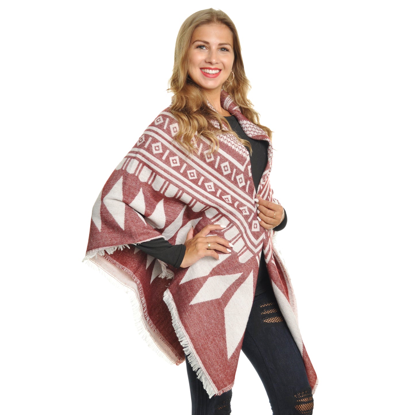 Angelina Tribal Print Blanket Scarf with Fringe Edge (1-Pack), #WN1062