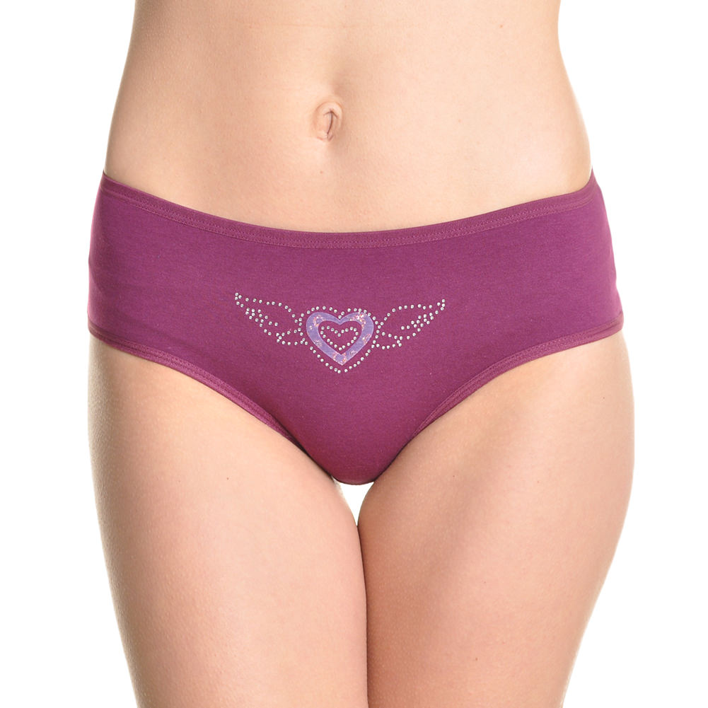 Angelina Cotton Heart Embellished Rhinestone Briefs (12-Pack), #G3123