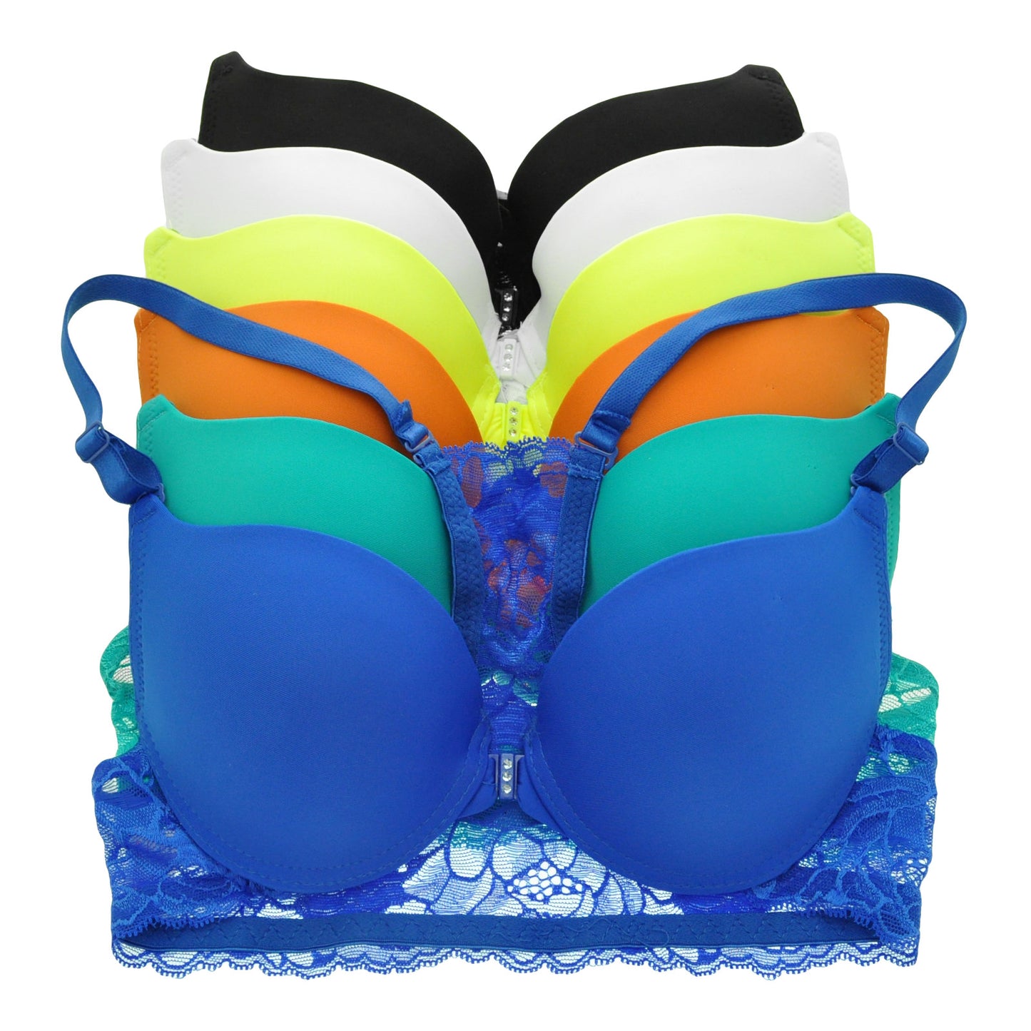 Angelina Lace Racerback Front-Closing Demi-Cup Padded Bras (6-Pack), #B763