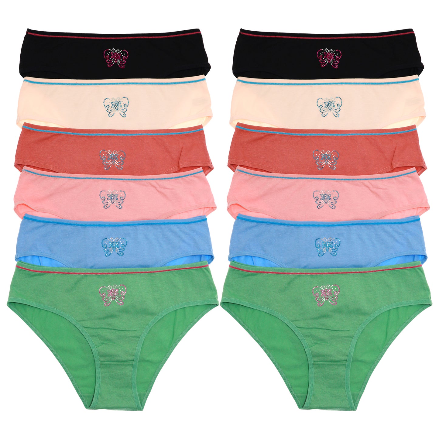 Angelina Cotton Bikini Panties with Butterfly Rhinestone (12-Pack), #G6815