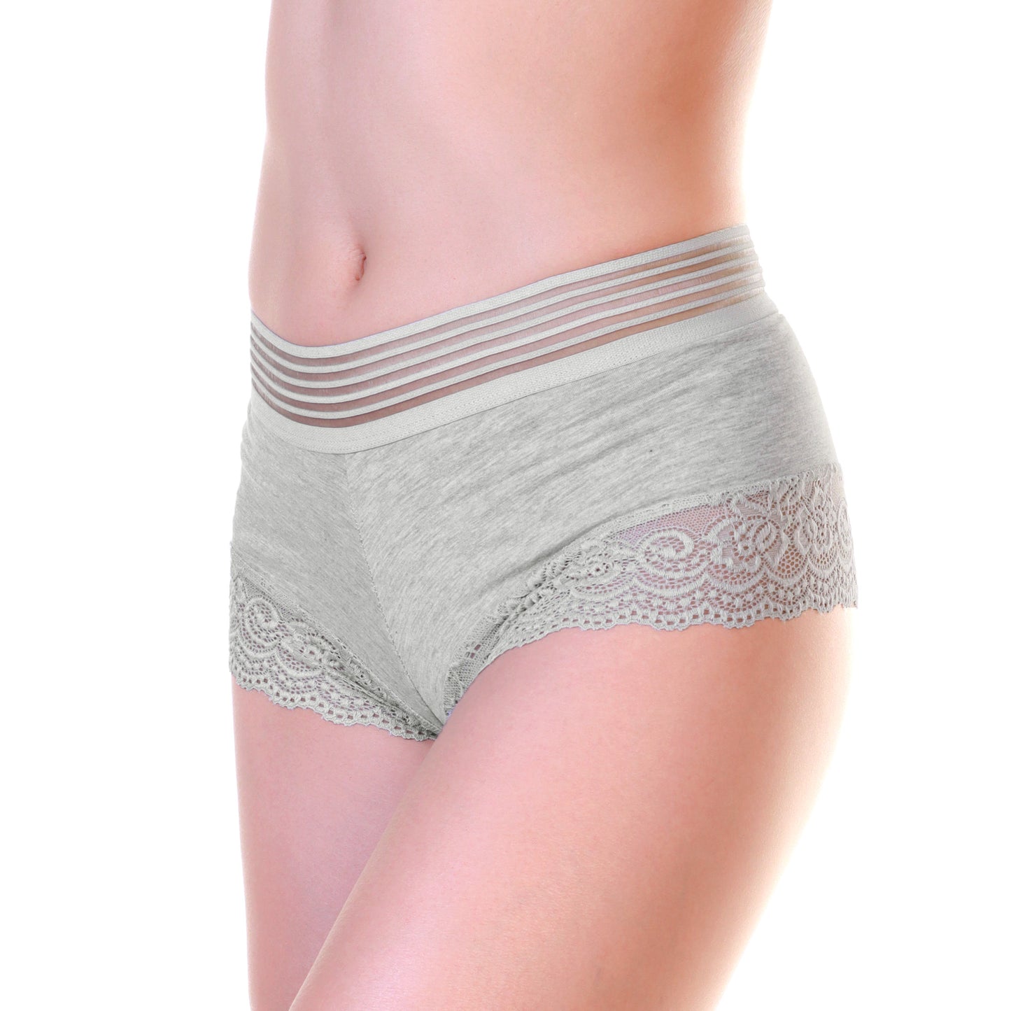 Angelina Cotton Boyshort Panties with Leg Lace Accent (12-Pack), #G6812