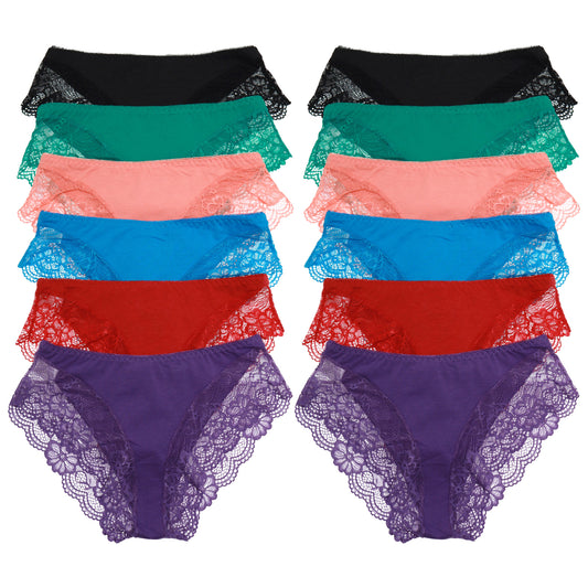 Angelina Cotton Hiphugger Panties with Cheeky Back Lace (12-Pack), #G6805