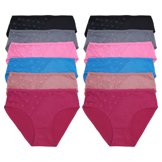Angelina Cotton Hiphugger Panties with Star Mesh Design (12-Pack), #G6779