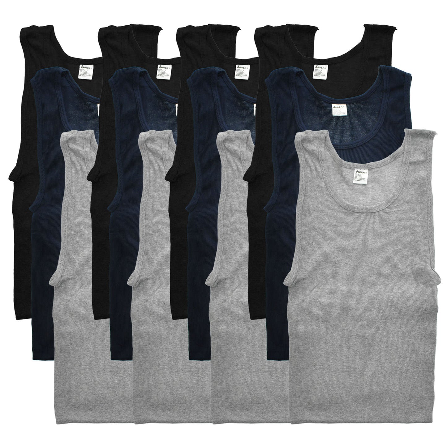 Swan Color Ribbed Slim Fit Basic A-Shirts Tank Top (12-Pack), #6401