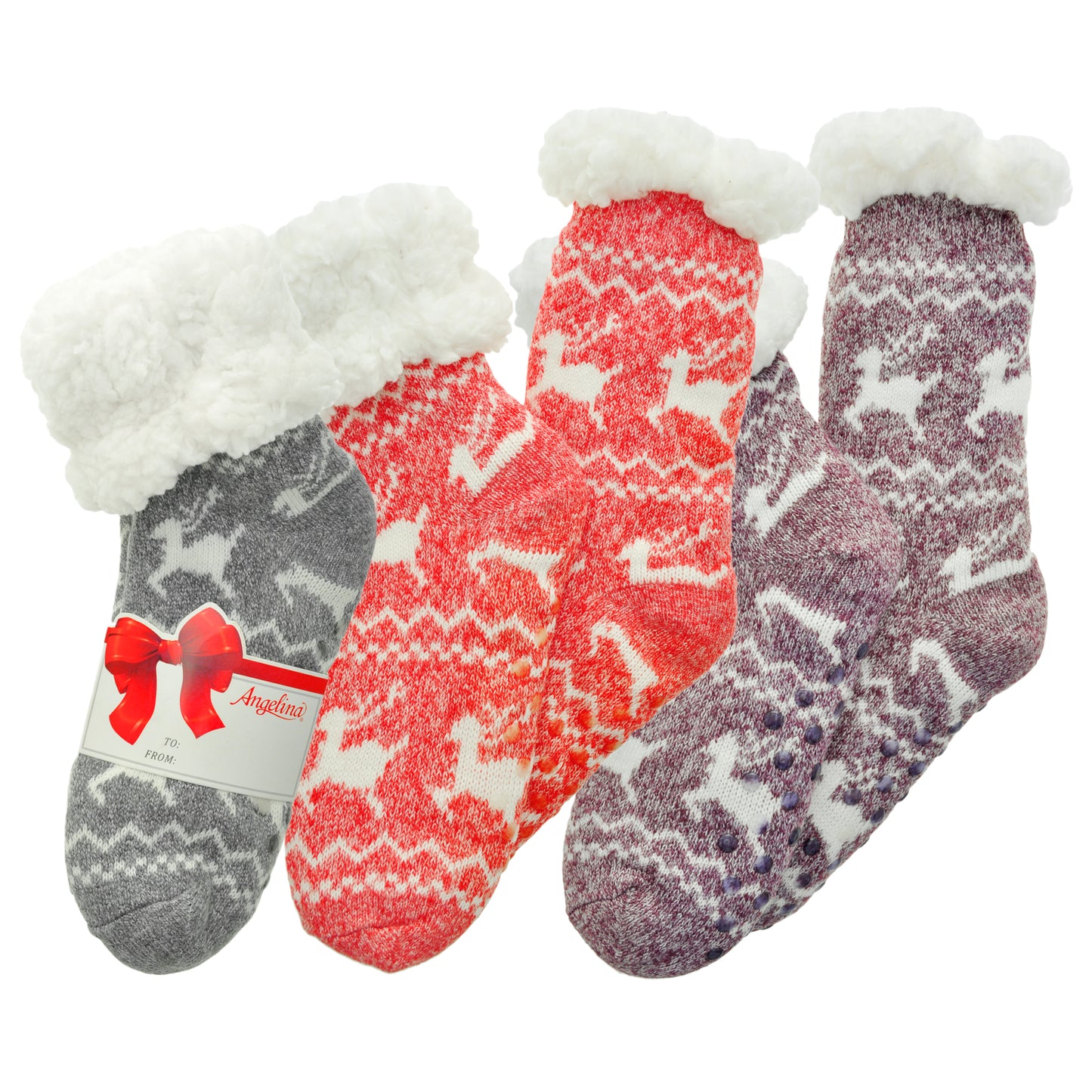 Angelina Winter-Weight Sherpa-Lined Knitted Thermal Crew Socks (3-Pairs), #WF1911