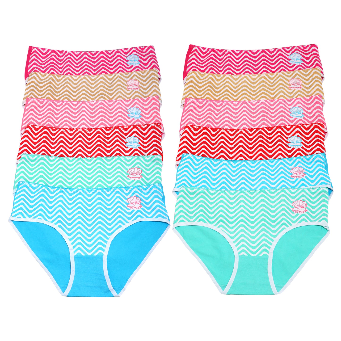 Angelina Cotton Hiphugger Panties with Wave Print Design (12-Pack), #G6632