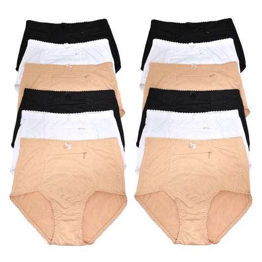 Angelina Cotton High Waist Briefs with Zippered Pocket (12-Pack), #G937